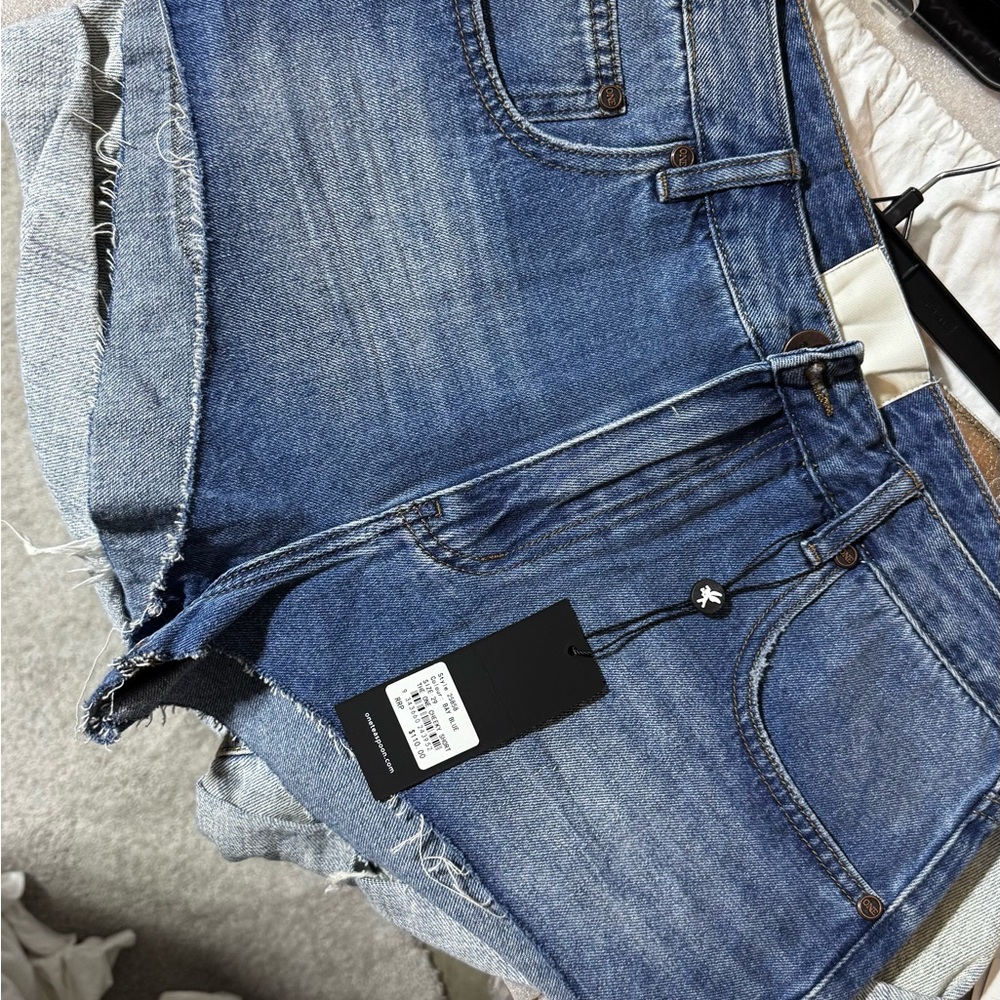 One Teaspoon Distressed Blue Denim Shorts